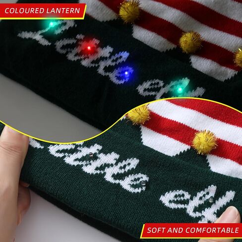 قبعة صغيرة محبوكة بإضاءة LED لعيد الميلاد، قبعة صغيرة ملونة لعيد الميلاد بإضاءة LED، قبعة ثلج شتوية للجنسين in Saudi Arabia