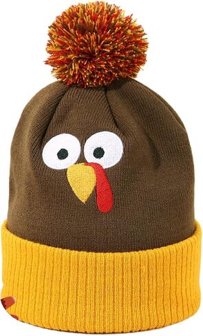 Thanksgiving Turkey Beanie Hat, Cute Turkey Beanie Cap Pom Pom Turkey Knitted Hats for Kids Women and Man in Kuwait
