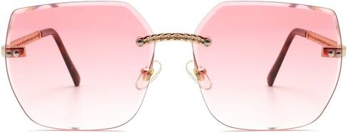 Women's Polarized Sunglasses - Unique Tortoise Shell Round Design, HD UV400 Protection, Lightweight Rimless Frame in Saudi Arabia