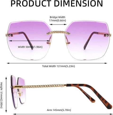 Women's Polarized Sunglasses - Unique Tortoise Shell Round Design, HD UV400 Protection, Lightweight Rimless Frame in Saudi Arabia