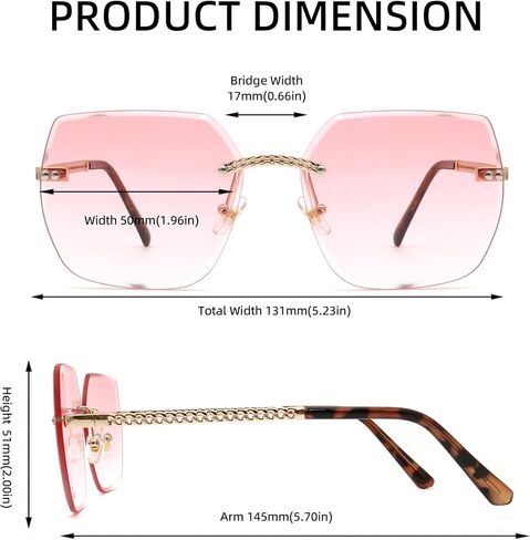 Women's Polarized Sunglasses - Unique Tortoise Shell Round Design, HD UV400 Protection, Lightweight Rimless Frame in Saudi Arabia