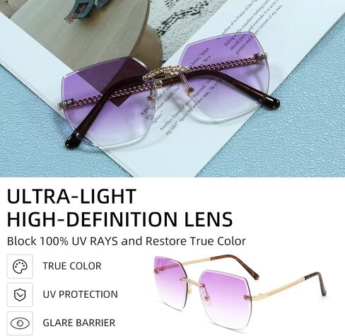 Women's Polarized Sunglasses - Unique Tortoise Shell Round Design, HD UV400 Protection, Lightweight Rimless Frame in Saudi Arabia