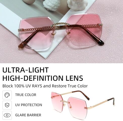 Women's Polarized Sunglasses - Unique Tortoise Shell Round Design, HD UV400 Protection, Lightweight Rimless Frame in Saudi Arabia
