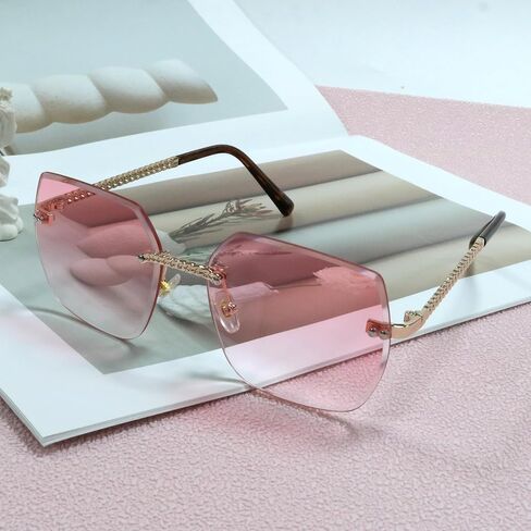 Women's Polarized Sunglasses - Unique Tortoise Shell Round Design, HD UV400 Protection, Lightweight Rimless Frame in Saudi Arabia
