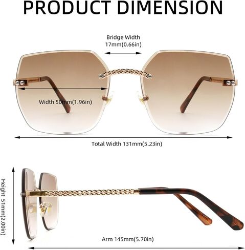 Women's Polarized Sunglasses - Unique Tortoise Shell Round Design, HD UV400 Protection, Lightweight Rimless Frame in Saudi Arabia