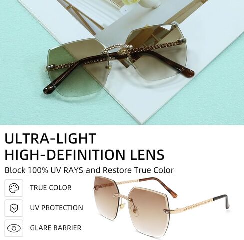 Women's Polarized Sunglasses - Unique Tortoise Shell Round Design, HD UV400 Protection, Lightweight Rimless Frame in Saudi Arabia