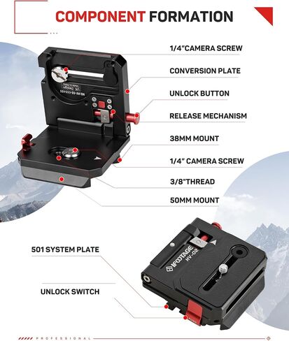 IFOOTAGE DSLR كاميرا عمودية أفقية التبديل ترايبود لوحة الإصدار السريع، HV-01 لوحة تحويل أفقية ورأسية، ملحقات رأس ترايبود، مناسبة لكاميرات SLR، الكاميرات الرقمية in Kuwait
