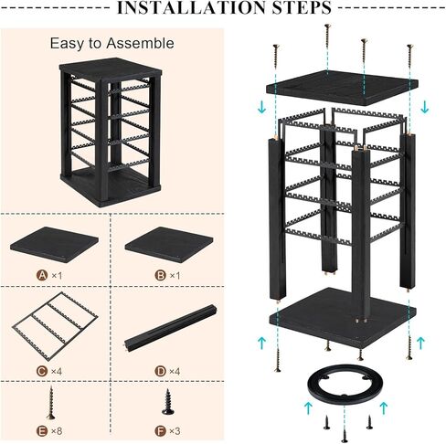 Emfogo 360 Earring Holder Organizer, Rustic Wood Earring Stand, Rotating Wooden Earring Display, 4 Tiers Earring Organizer Stand for Stud Earrings, Hoop Earrings & Necklaces, Women Gifts in Kuwait