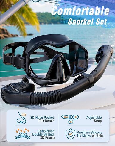 Snorkeling Gear for Adults, Dry Top Snorkel Mask Adult 2 Packs, Snorkel Set with 180°Panoramic Wide View, Anti-Fog Scuba Diving Mask for Snorkeling Swimming Travel in Kuwait