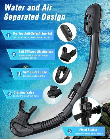 Snorkeling Gear for Adults, Dry Top Snorkel Mask Adult 2 Packs, Snorkel Set with 180°Panoramic Wide View, Anti-Fog Scuba Diving Mask for Snorkeling Swimming Travel in Kuwait