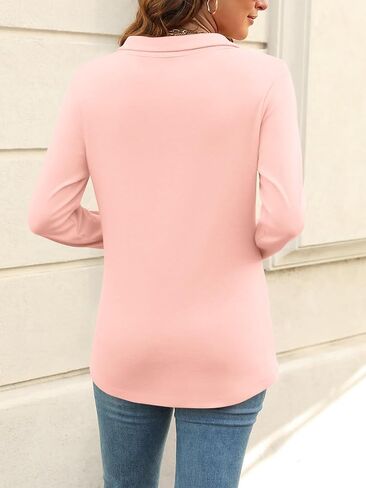 Women's Long Sleeve Tops V Neck Button Polo Shirts Casual Basic Tees Blouse in Saudi Arabia