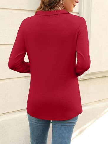 Women's Long Sleeve Tops V Neck Button Polo Shirts Casual Basic Tees Blouse in Saudi Arabia