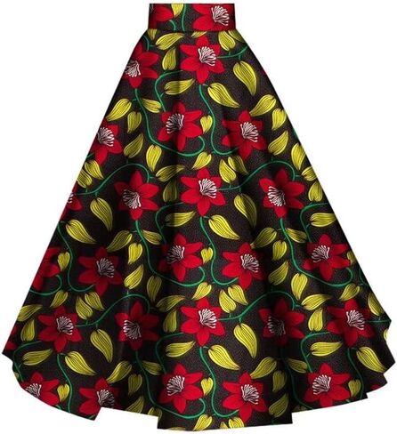 iooiooi African Skirt for Women Ankle Length Cotton Dashiki Print Long Skirt in Kuwait