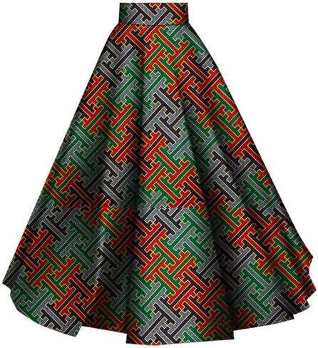 iooiooi African Skirt for Women Ankle Length Cotton Dashiki Print Long Skirt in Kuwait