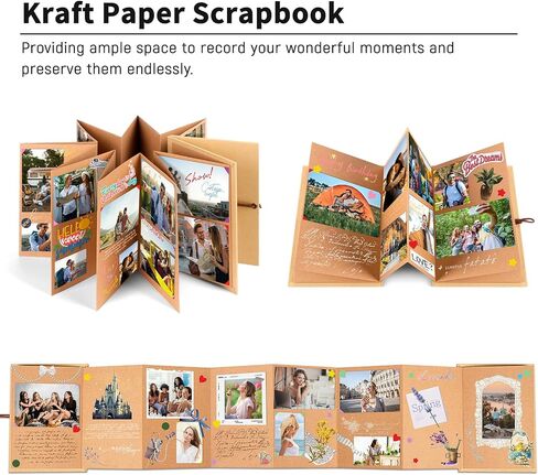 6 x 8 Inch Small Scrapbook Album with Brown Pages, Stretchable Folding Photo Album with DIY Accessories Kit, Hardcover Memory Book Accordion Adventure Scrapbook in Saudi Arabia