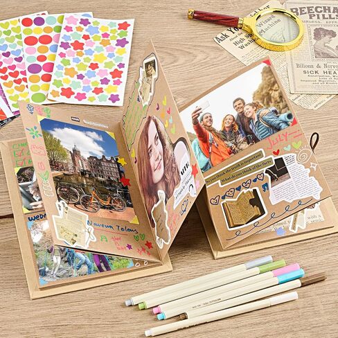 6 x 8 Inch Small Scrapbook Album with Brown Pages, Stretchable Folding Photo Album with DIY Accessories Kit, Hardcover Memory Book Accordion Adventure Scrapbook in Saudi Arabia