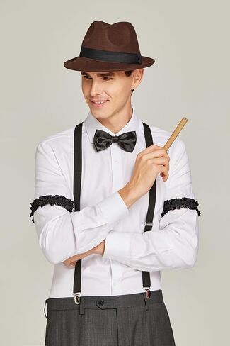 Gionforsy 1920s Accessories for Men 20s Gatsby Gangster Costume Accessories Set Felt Fedora Panama Hat Roaring 20s Costume in Kuwait