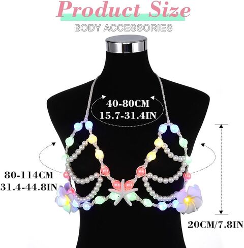 Nicute لؤلؤة نجم البحر الجسم سلسلة سترة تضيء LED الطبقات الصدرية زهرة الرسن توهج بيكيني التستر الجسم اكسسوارات للنساء in Kuwait