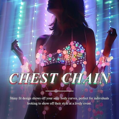 Nicute لؤلؤة نجم البحر الجسم سلسلة سترة تضيء LED الطبقات الصدرية زهرة الرسن توهج بيكيني التستر الجسم اكسسوارات للنساء in Kuwait