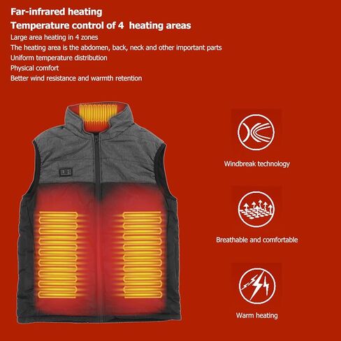 Heated Vest Far Infrared Heating 4 Heating Zones Windproof Neck Warmer Winter Vest Washable Keep Warm Comfortable for Outdoor Fishing (XL) in Saudi Arabia