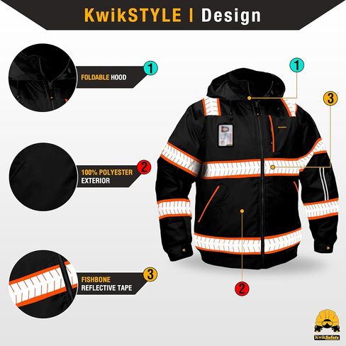 KwikSafety - Charlotte, NC - ENFORCER Bomber Safety Jacket - DETACHABLE ID POCKET – Insulated Reflective Work Jacket/Black XL in Kuwait