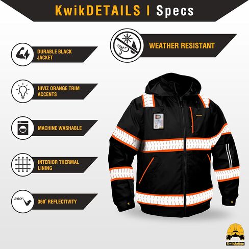 KwikSafety - Charlotte, NC - ENFORCER Bomber Safety Jacket - DETACHABLE ID POCKET – Insulated Reflective Work Jacket/Black XL in Kuwait