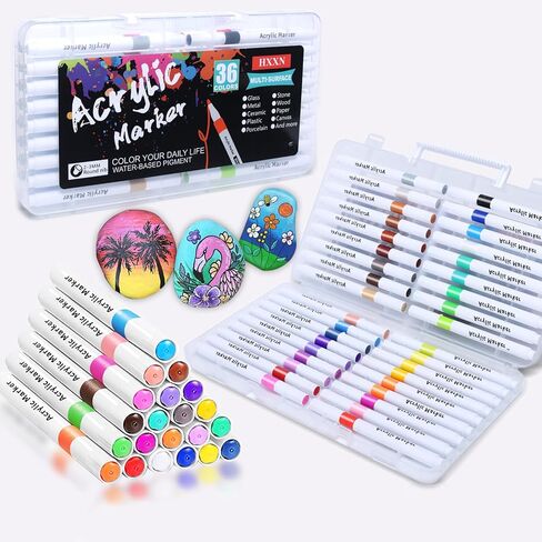 HXXN 24 Colors Acrylic Paint Markers Pens for Graffiti, Rock, Wood, Canvas, Glass, Fabric, Ceramic, DIY Crafts Art Supplies for Adults Kids in Saudi Arabia