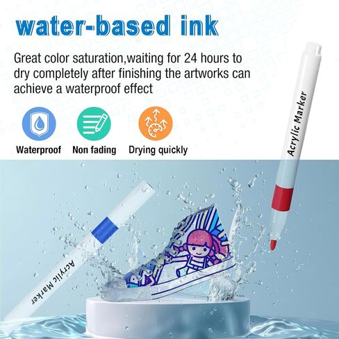 HXXN 24 Colors Acrylic Paint Markers Pens for Graffiti, Rock, Wood, Canvas, Glass, Fabric, Ceramic, DIY Crafts Art Supplies for Adults Kids in Saudi Arabia