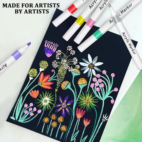 HXXN 24 Colors Acrylic Paint Markers Pens for Graffiti, Rock, Wood, Canvas, Glass, Fabric, Ceramic, DIY Crafts Art Supplies for Adults Kids in Saudi Arabia