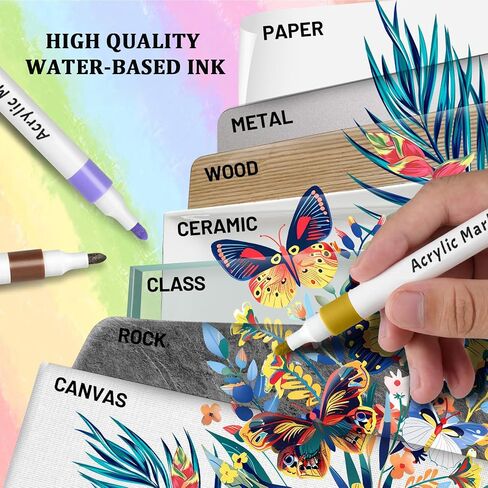 HXXN 24 Colors Acrylic Paint Markers Pens for Graffiti, Rock, Wood, Canvas, Glass, Fabric, Ceramic, DIY Crafts Art Supplies for Adults Kids in Saudi Arabia