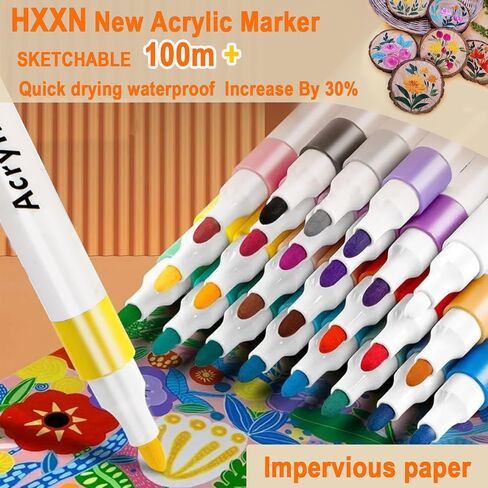 HXXN 24 Colors Acrylic Paint Markers Pens for Graffiti, Rock, Wood, Canvas, Glass, Fabric, Ceramic, DIY Crafts Art Supplies for Adults Kids in Saudi Arabia