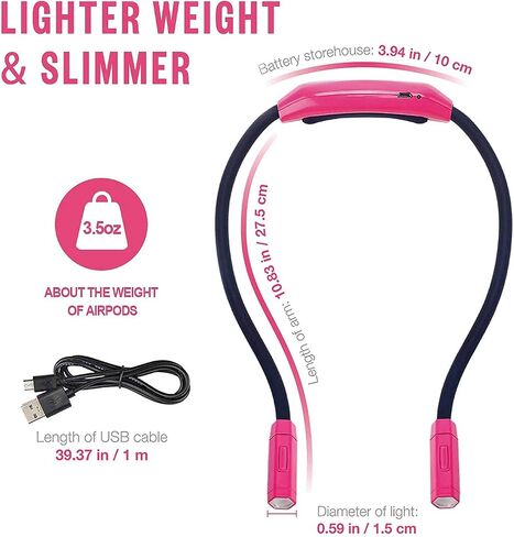 Vekkia Lightweight Neck Reading Light, Book Light for Reading in Bed, Knitting Light for Neck,3 Colors,9 Brightness,Rechargeable,Hand Free,Portable,Long Lasting,Outdoor,Gift for Craft&Crochet Lover in Kuwait