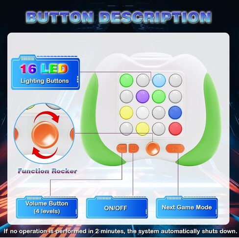 Quick Push Handheld Game for Kids 3-12, 7 Game Mode Flashing Fast Press Push Puzzle Games Sensory Fidget Toys, Christmas Birthday Gifts Travel Toys for Boys Girls Teens Adults - Green in Saudi Arabia
