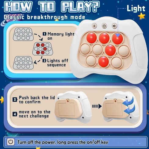 Quick Push Game，Pop Game Fidget Toys, Fast Push Bubble Game, Handheld Puzzle Game Sensory Toys ，Light Up Push Pop Game for Kids 3-12 Girls and Boys Teens Adults Decompression (White) in Saudi Arabia