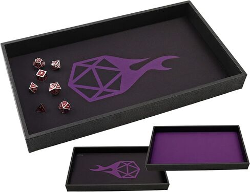 Forged Dice Co. Dice Tray 14" - Double Sided and Removable Neoprene Rolling Dice Mat - for Any Dice or Board Game, Tabletop RPGs Like D&D Pathfinder Roleplaying Game Black Tray w/Purple D20 Icon Mat in Kuwait