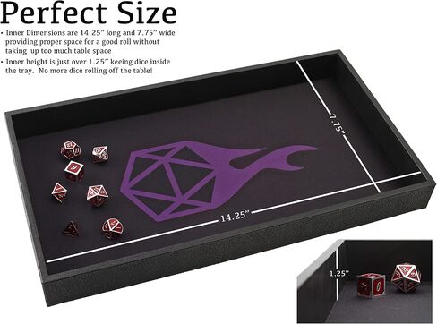 Forged Dice Co. Dice Tray 14" - Double Sided and Removable Neoprene Rolling Dice Mat - for Any Dice or Board Game, Tabletop RPGs Like D&D Pathfinder Roleplaying Game Black Tray w/Purple D20 Icon Mat in Kuwait