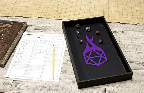Forged Dice Co. Dice Tray 14" - Double Sided and Removable Neoprene Rolling Dice Mat - for Any Dice or Board Game, Tabletop RPGs Like D&D Pathfinder Roleplaying Game Black Tray w/Purple D20 Icon Mat in Kuwait