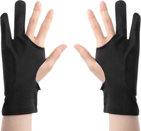 Mabor Drawing Glove, 2 Pcs Digital Art Glove for Graphic Tablet, Artist Gloves with Two Fingers for Paper Sketching, Palm Rejection, Suitable for Left and Right Hand, Black in Saudi Arabia