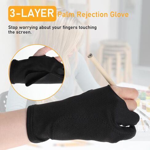 Mabor Drawing Glove, 2 Pcs Digital Art Glove for Graphic Tablet, Artist Gloves with Two Fingers for Paper Sketching, Palm Rejection, Suitable for Left and Right Hand, Black in Saudi Arabia