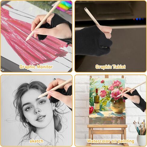 Mabor Drawing Glove, 2 Pcs Digital Art Glove for Graphic Tablet, Artist Gloves with Two Fingers for Paper Sketching, Palm Rejection, Suitable for Left and Right Hand, Black in Saudi Arabia
