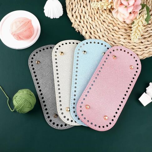 AHQiZFX 4 Pcs Bag Bases for Crochet 4 Colors Leather Bag Bottom Pad, Long Oval Purse Bottom Shaper Pad for Bags Cushion Base with Holes for DIY Crochet Bag Shoulder Bags Purse Crafts Making in Saudi Arabia