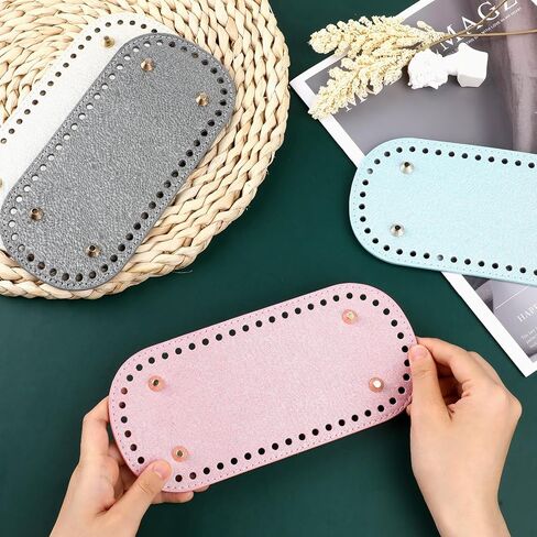 AHQiZFX 4 Pcs Bag Bases for Crochet 4 Colors Leather Bag Bottom Pad, Long Oval Purse Bottom Shaper Pad for Bags Cushion Base with Holes for DIY Crochet Bag Shoulder Bags Purse Crafts Making in Saudi Arabia