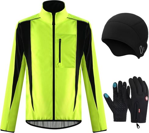 3 Pcs Men's Cycling Jacket Winter Warm Windproof Waterproof Windbreaker with Gloves and Helmet for Men Women in Saudi Arabia