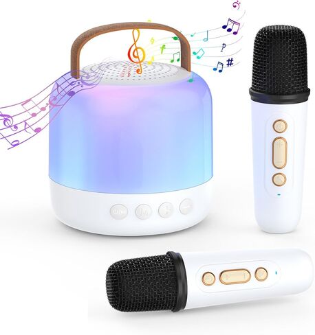 آلة كاريوكي صغيرة للأطفال، مكبر صوت بلوتوث محمول مع 2 ميكروفونات لاسلكية، مشغل موسيقى MP3 هدايا عيد الميلاد للفتيات في سن 3، 4، 5، 6، 7، 8، 9، 10 سنوات فما فوق حفلة منزلية عائلية in Kuwait