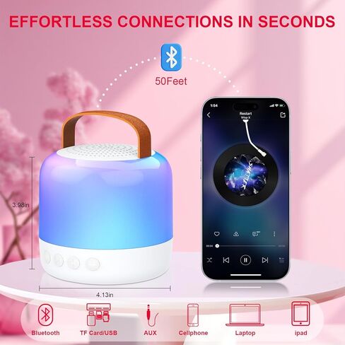 آلة كاريوكي صغيرة للأطفال، مكبر صوت بلوتوث محمول مع 2 ميكروفونات لاسلكية، مشغل موسيقى MP3 هدايا عيد الميلاد للفتيات في سن 3، 4، 5، 6، 7، 8، 9، 10 سنوات فما فوق حفلة منزلية عائلية in Kuwait