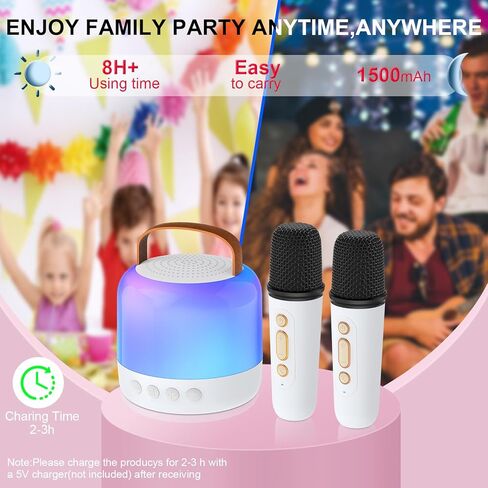 آلة كاريوكي صغيرة للأطفال، مكبر صوت بلوتوث محمول مع 2 ميكروفونات لاسلكية، مشغل موسيقى MP3 هدايا عيد الميلاد للفتيات في سن 3، 4، 5، 6، 7، 8، 9، 10 سنوات فما فوق حفلة منزلية عائلية in Kuwait