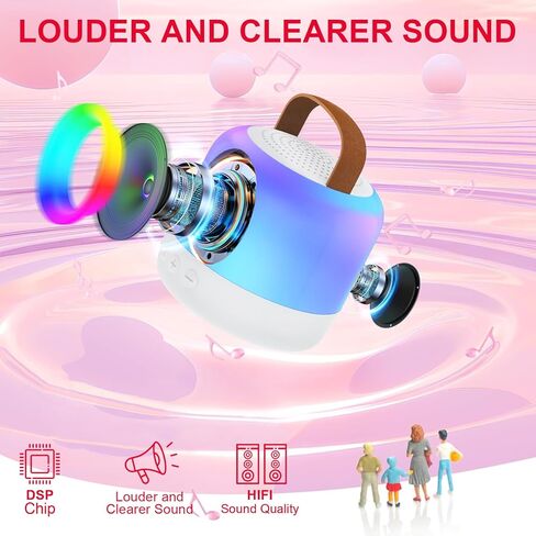 آلة كاريوكي صغيرة للأطفال، مكبر صوت بلوتوث محمول مع 2 ميكروفونات لاسلكية، مشغل موسيقى MP3 هدايا عيد الميلاد للفتيات في سن 3، 4، 5، 6، 7، 8، 9، 10 سنوات فما فوق حفلة منزلية عائلية in Kuwait