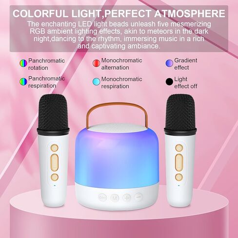 آلة كاريوكي صغيرة للأطفال، مكبر صوت بلوتوث محمول مع 2 ميكروفونات لاسلكية، مشغل موسيقى MP3 هدايا عيد الميلاد للفتيات في سن 3، 4، 5، 6، 7، 8، 9، 10 سنوات فما فوق حفلة منزلية عائلية in Kuwait
