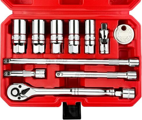 WETT 12Pcs Spark Plug Socket Set, 3/8" Drive Ratchet Handle with Mirror Polished Sockets, Spark Plug Gapper, Universal Joint and Extension Bar, Spark Plug Removal Tool with Rubber Retaining Ring in Saudi Arabia