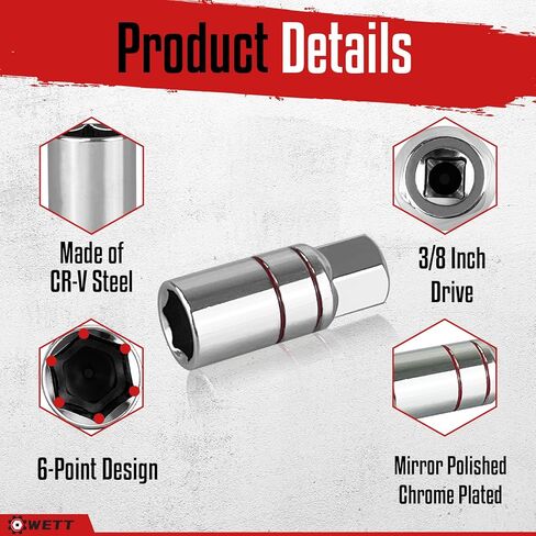 WETT 12Pcs Spark Plug Socket Set, 3/8" Drive Ratchet Handle with Mirror Polished Sockets, Spark Plug Gapper, Universal Joint and Extension Bar, Spark Plug Removal Tool with Rubber Retaining Ring in Saudi Arabia